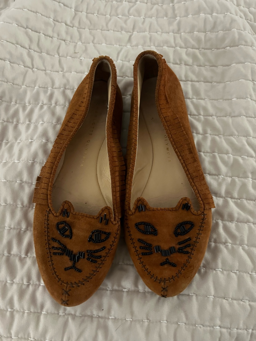 Charlotte Olympia Brown Suede Cat Moccasins